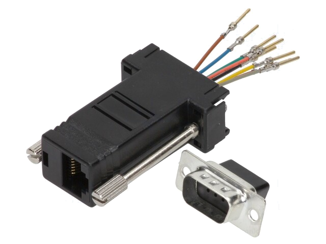 Verloopstuk: adapter; D-Sub 9pin mannelijk,RJ45-aansluiting Verloopstuk: adapter; D-Sub 9pin mannelijk,RJ45-aansluiting